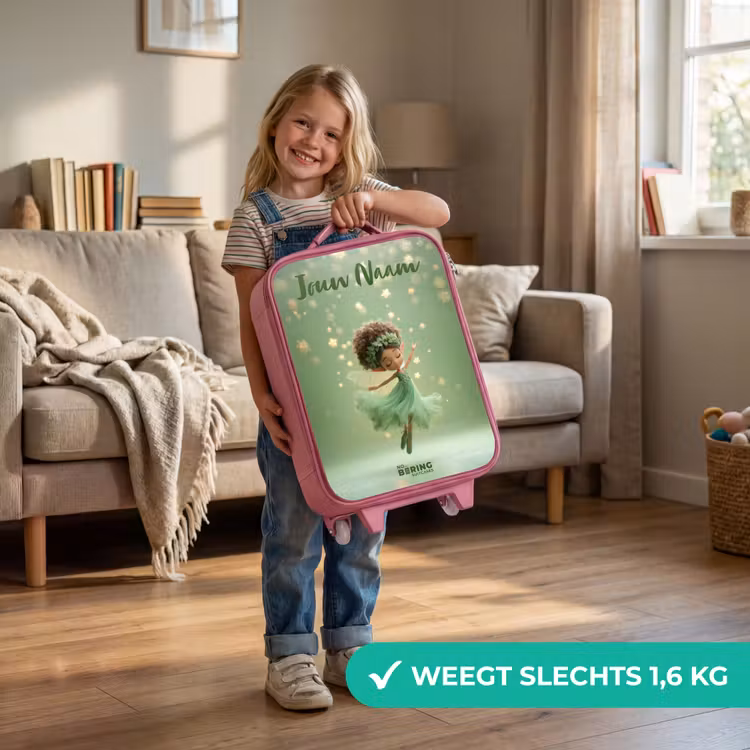 Kinderkoffer met naam - Roze - Dansende fee in groen licht — 2