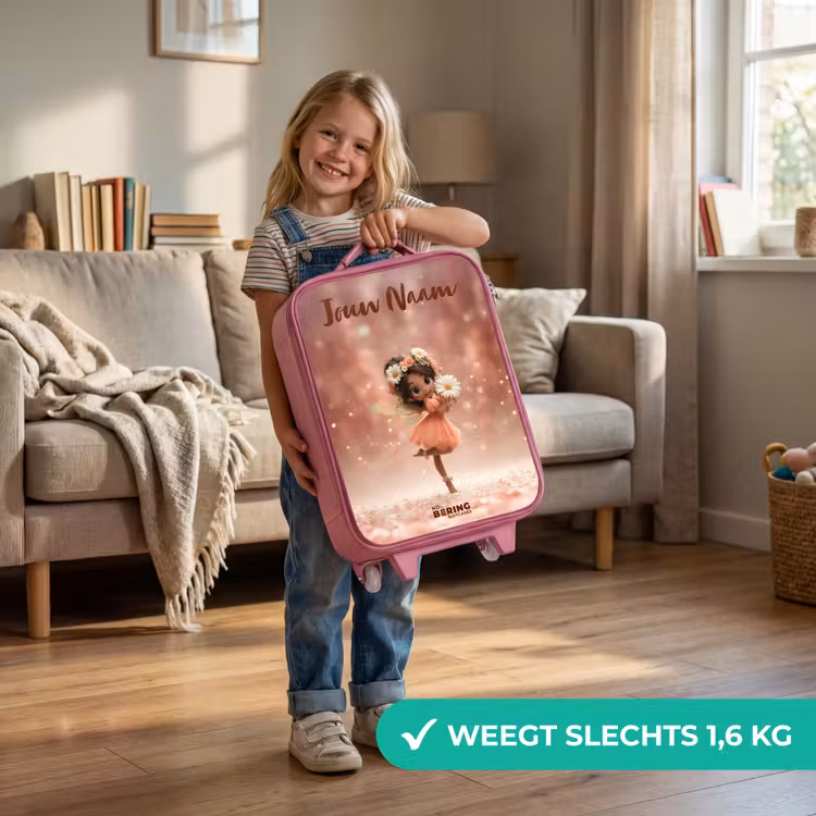 Kinderkoffer met naam - Roze - Fee met madeliefjes — 2