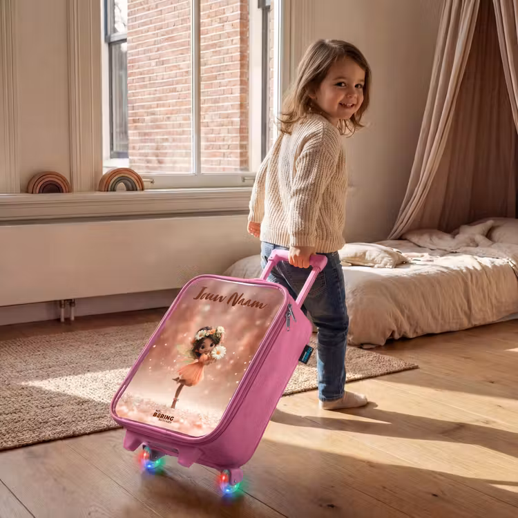 Kinderkoffer met naam - Roze - Fee met madeliefjes — 3