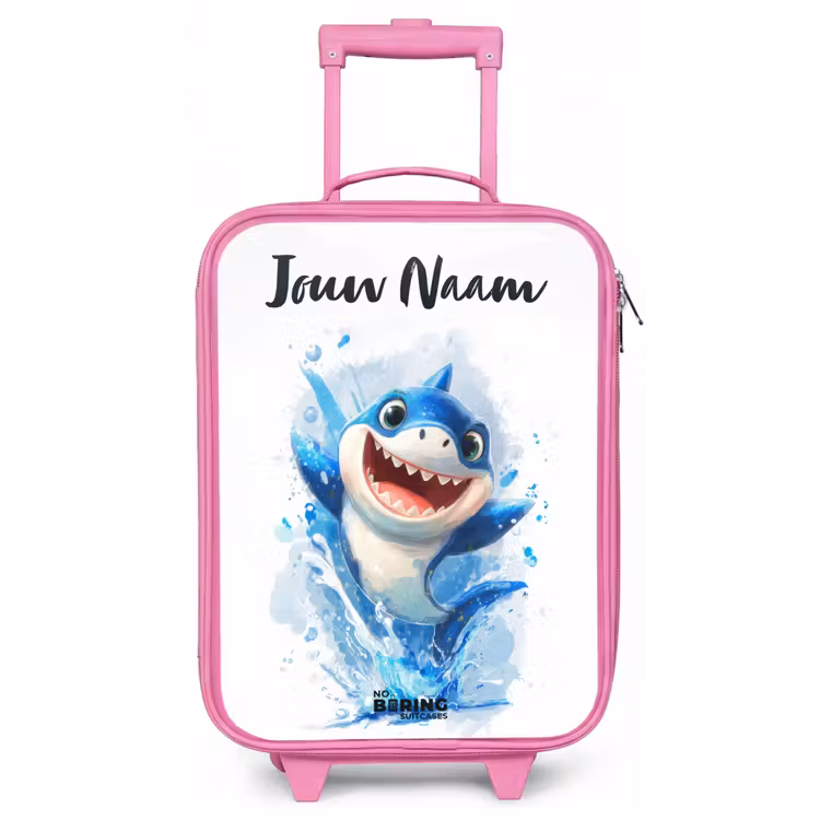 Kinderkoffer met naam - Roze - Haai - Tanden - Water — 1