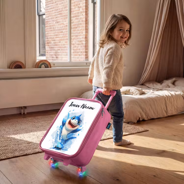 Kinderkoffer met naam - Roze - Haai - Tanden - Water — 3