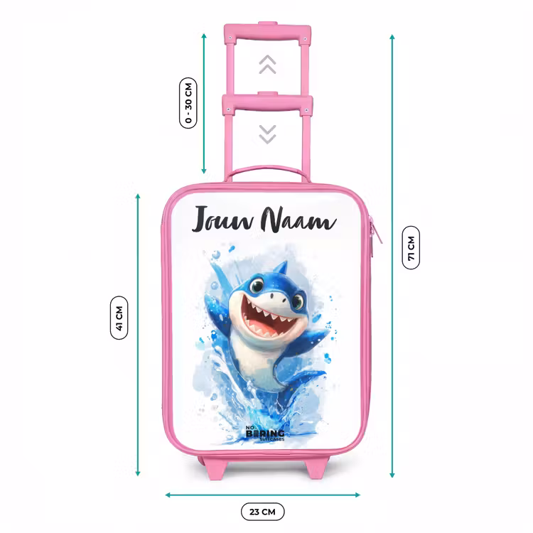 Kinderkoffer met naam - Roze - Haai - Tanden - Water — 5