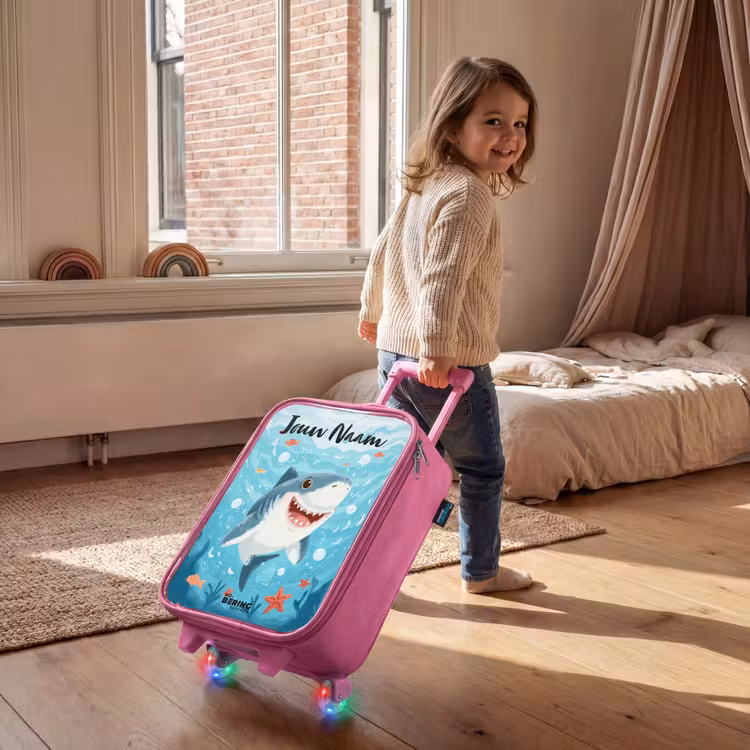 Kinderkoffer met naam - Roze - Haai - Water - Zee — 3