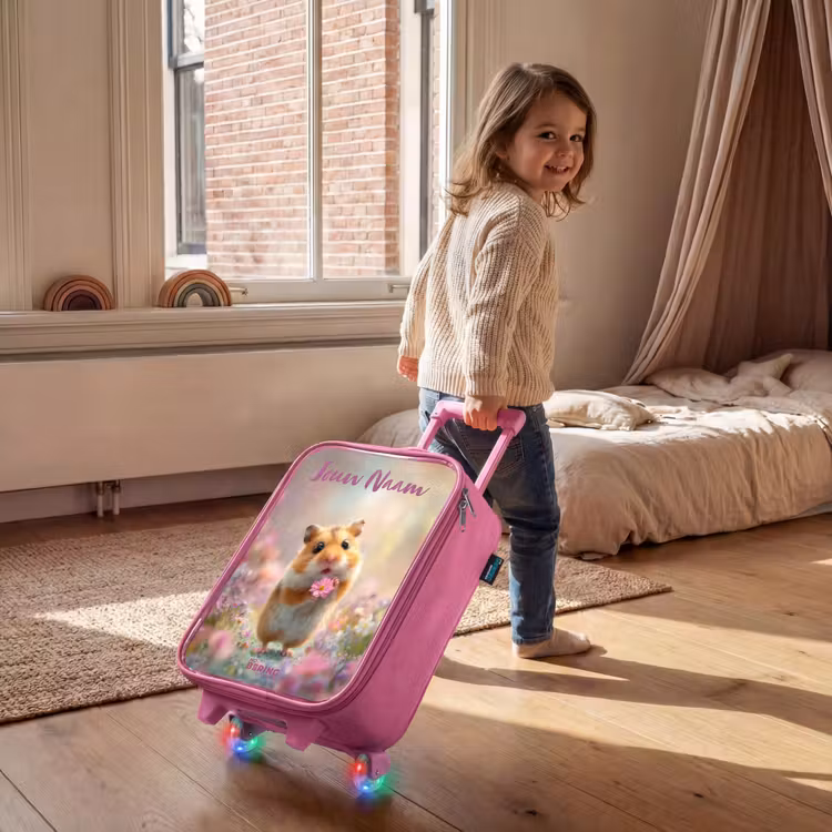 Kinderkoffer met naam - Roze - Hamster - Bloem - Natuur - Dier — 3