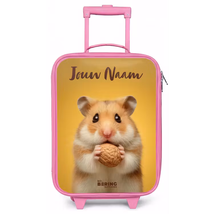 Kinderkoffer met naam - Roze - Hamster - Walnoot - Dier — 1