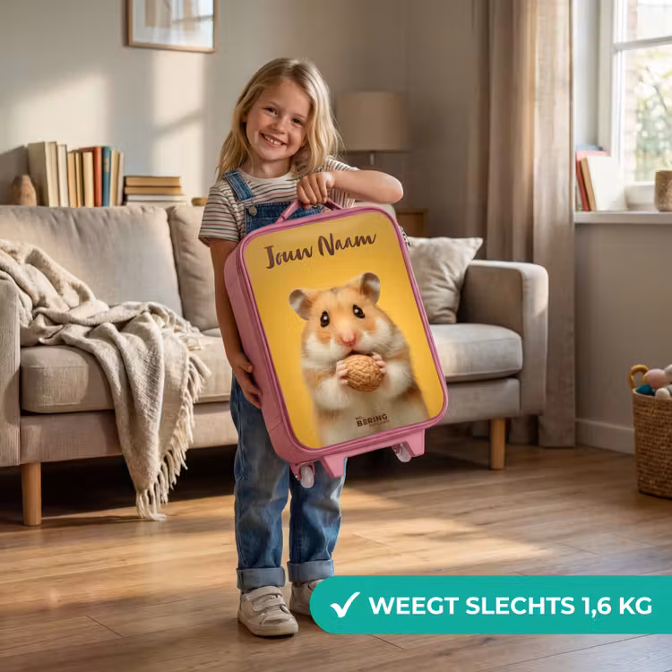 Kinderkoffer met naam - Roze - Hamster - Walnoot - Dier — 2