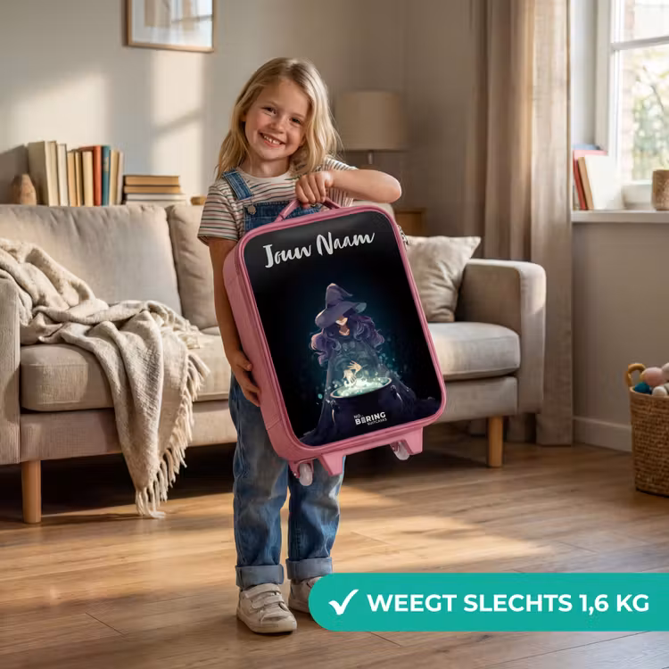 Kinderkoffer met naam - Roze - Heks - Ketel - Tover — 2