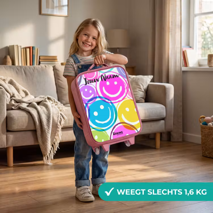 Kinderkoffer met naam - Roze - Kleurrijke glimlachexplosie — 2