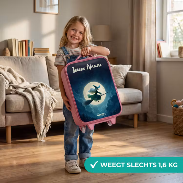 Kinderkoffer met naam - Roze - Nachtelijke Vlucht over het Woud — 2
