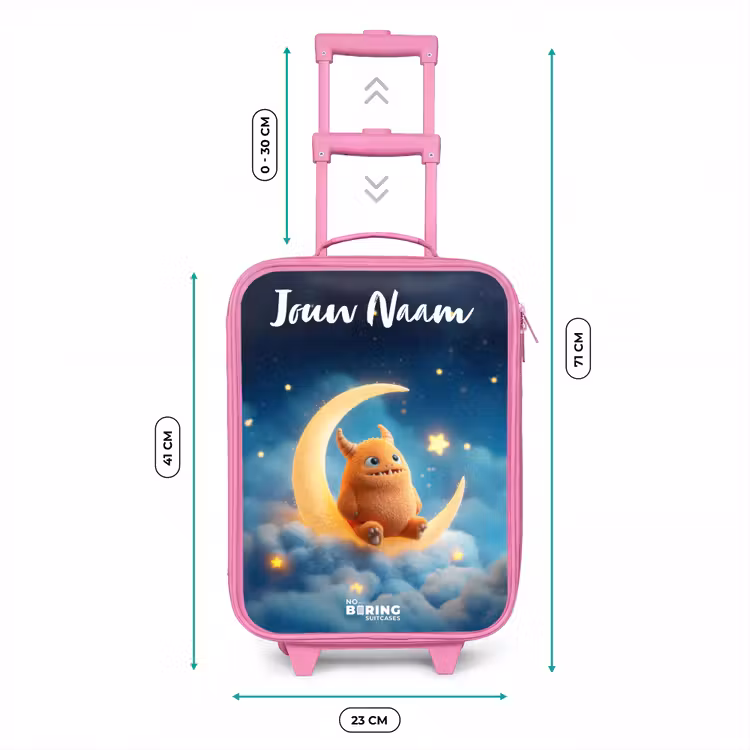 Kinderkoffer met naam - Roze - Oranje monster op maansikkel — 5