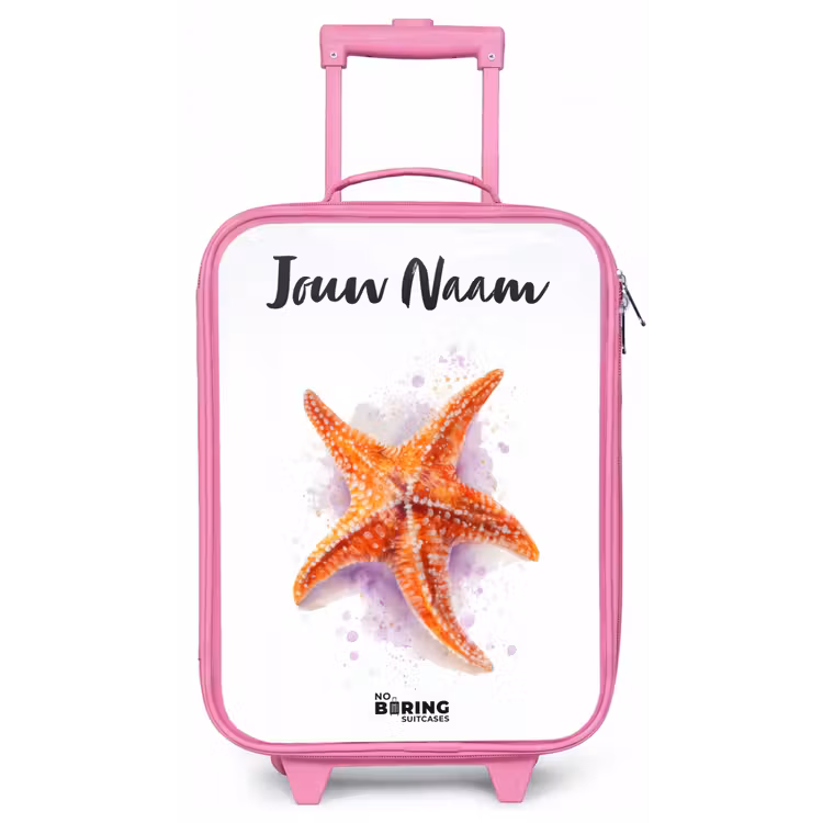 Kinderkoffer met naam - Roze - Oranje Zeester Illustratie — 1