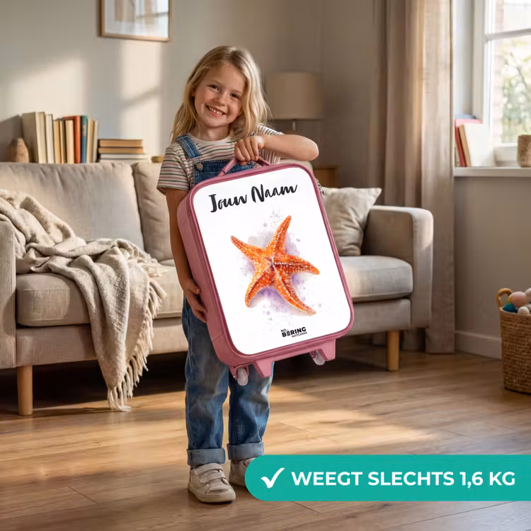 Kinderkoffer met naam - Roze - Oranje Zeester Illustratie — 2