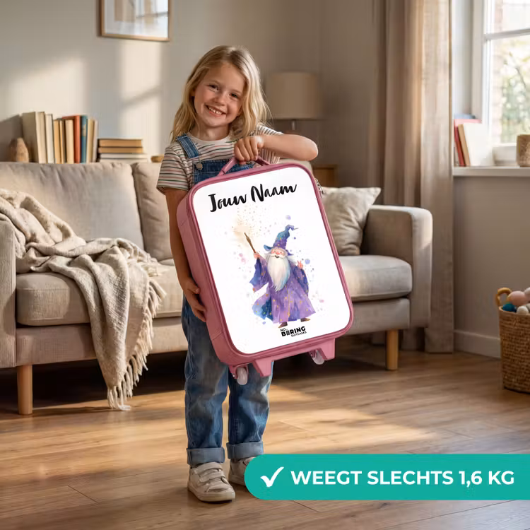 Kinderkoffer met naam - Roze - Oude tovenaar met staf — 2