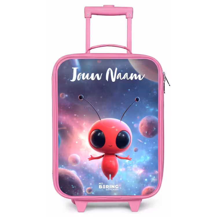 Kinderkoffer met naam - Roze - Rood Ruimtewezen in Kosmische Dans — 1