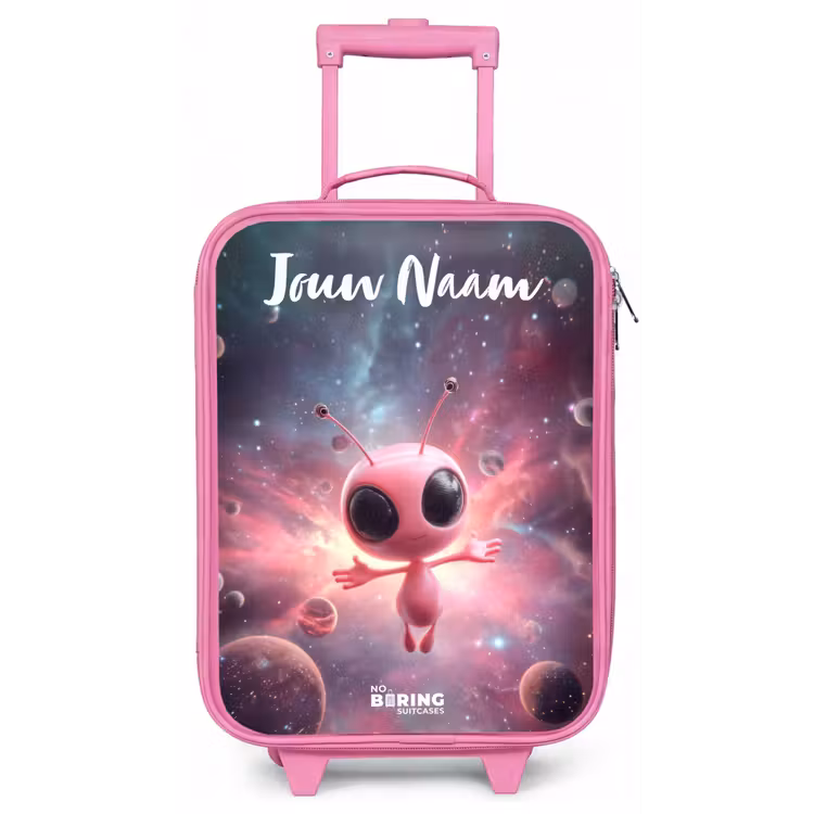 Kinderkoffer met naam - Roze - Roze Alien in Sterrennevel — 1