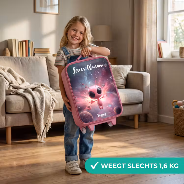 Kinderkoffer met naam - Roze - Roze Alien in Sterrennevel — 2