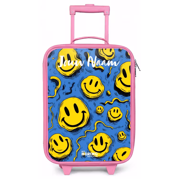 Kinderkoffer met naam - Roze - Smiley - Blauw - Geel — 1