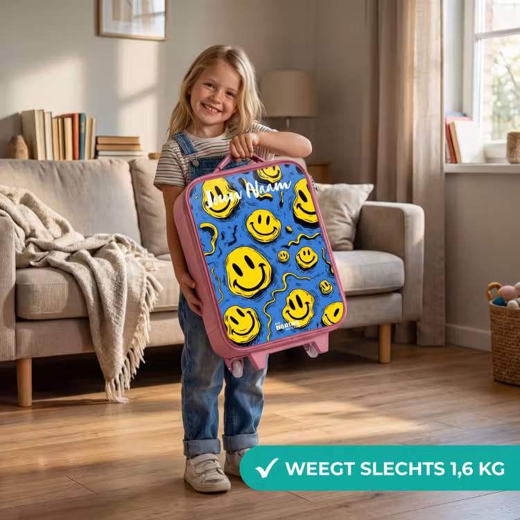 Kinderkoffer met naam - Roze - Smiley - Blauw - Geel — 2