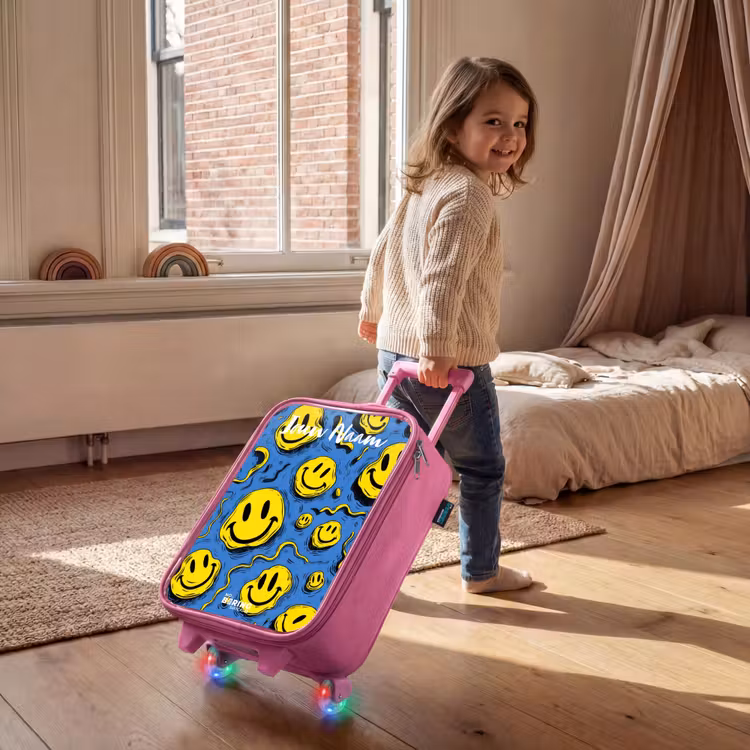 Kinderkoffer met naam - Roze - Smiley - Blauw - Geel — 3