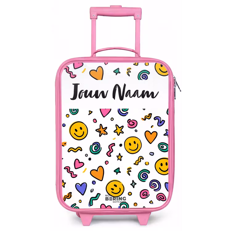Kinderkoffer met naam - Roze - Smiley - Hartje - Ster — 1