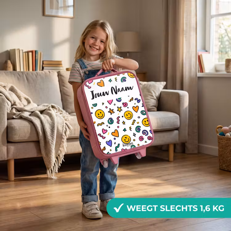 Kinderkoffer met naam - Roze - Smiley - Hartje - Ster — 2