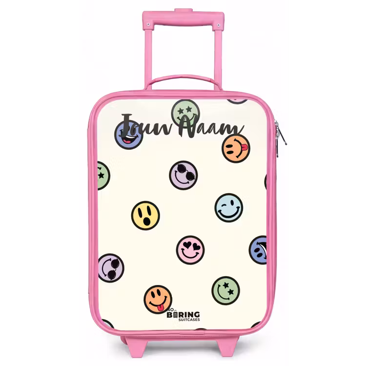 Kinderkoffer met naam - Roze - Speelse smiley-mix — 1