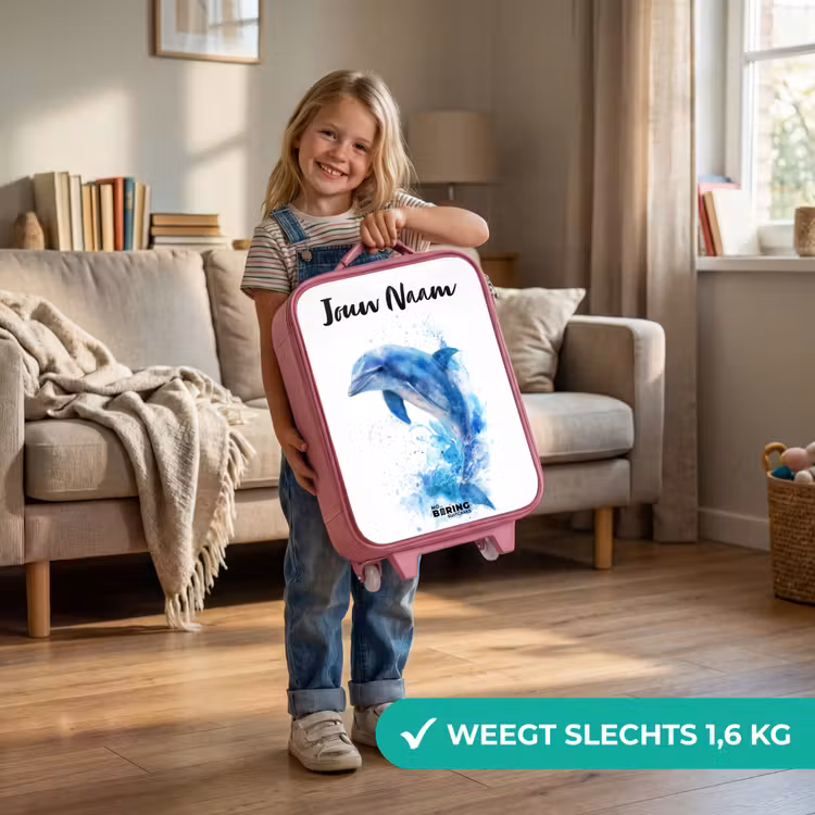 Kinderkoffer met naam - Roze - Springende blauwe dolfijn — 2