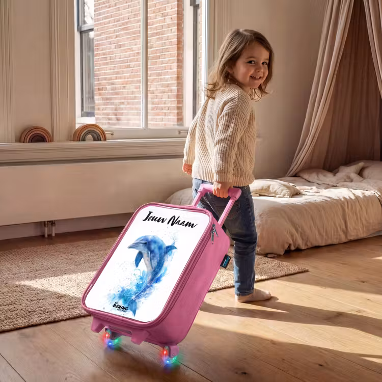 Kinderkoffer met naam - Roze - Springende blauwe dolfijn — 3