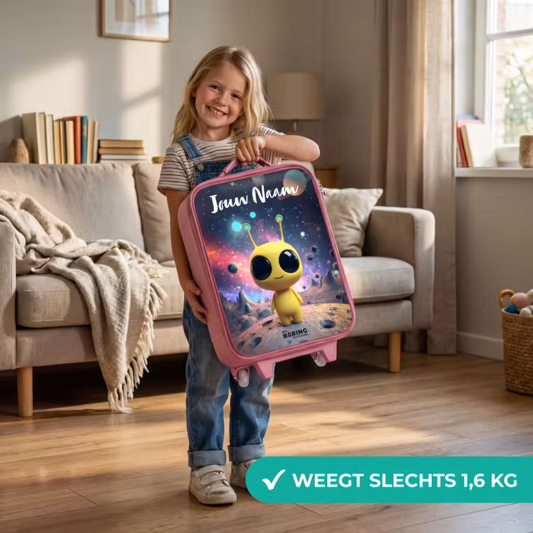Kinderkoffer met naam - Roze - Vrolijk buitenaards wezentje — 2