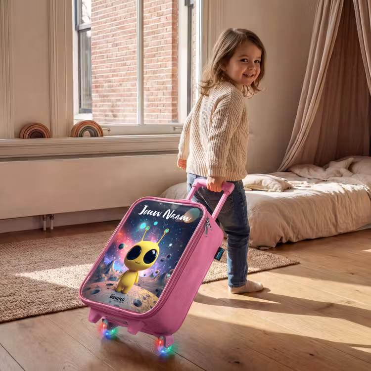Kinderkoffer met naam - Roze - Vrolijk buitenaards wezentje — 3
