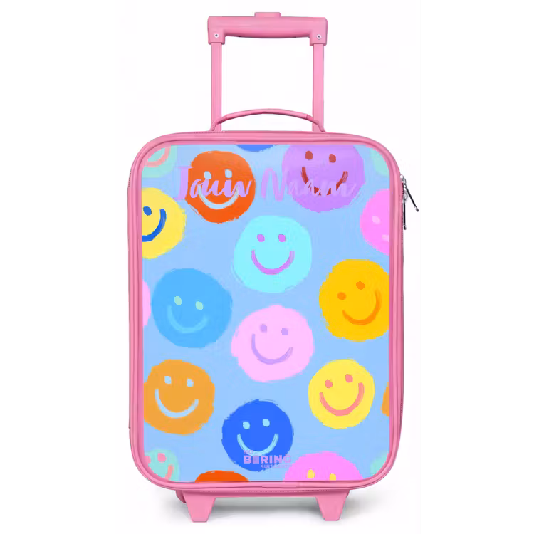 Kinderkoffer met naam - Roze - Vrolijk patroon van smileys — 1