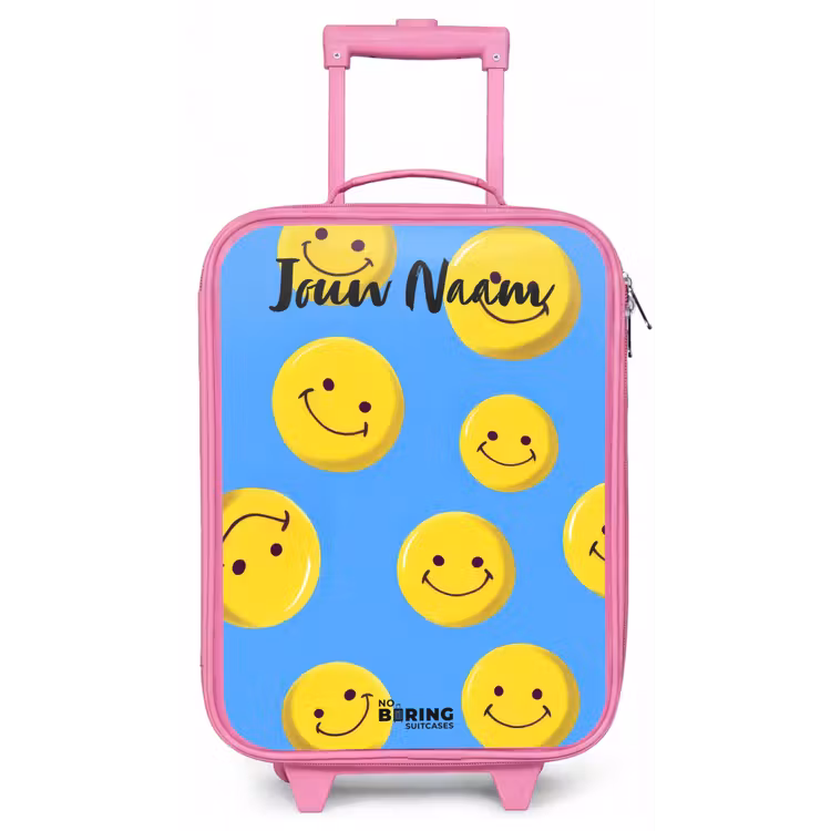Kinderkoffer met naam - Roze - Vrolijke smileyregen — 1