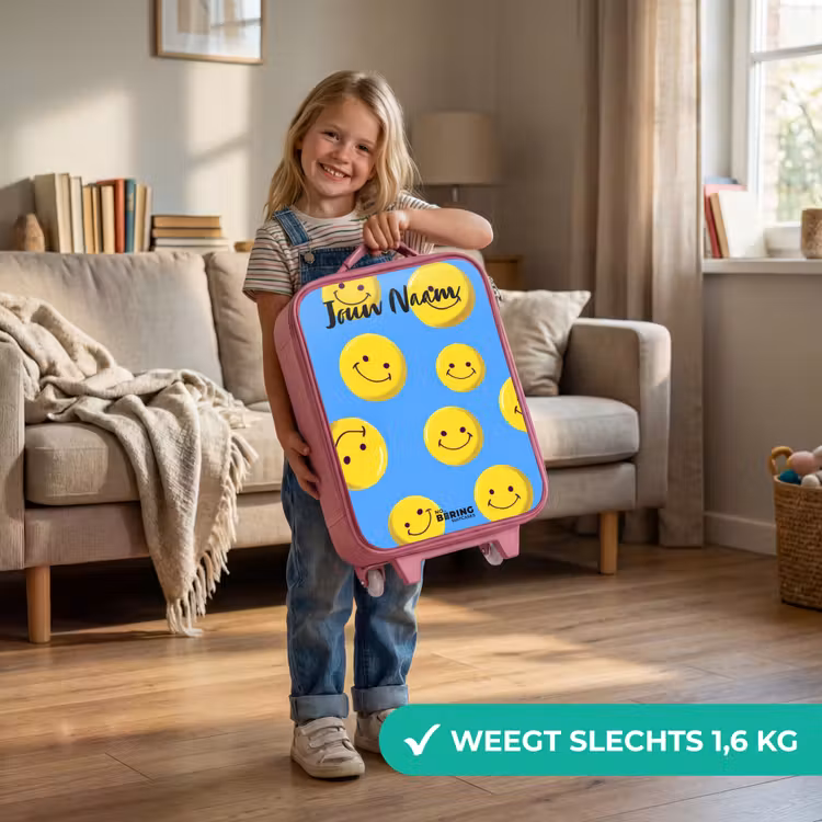 Kinderkoffer met naam - Roze - Vrolijke smileyregen — 2