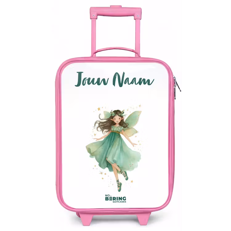 Kinderkoffer met naam - Roze - Zwevende groene elf — 1