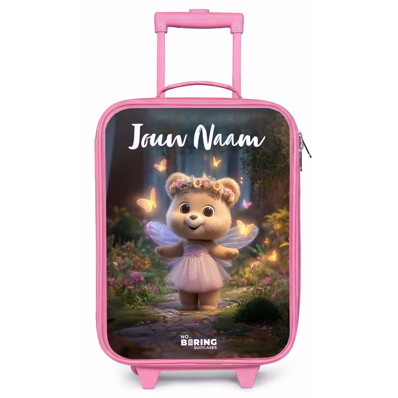 Kinderkoffer met naam - Roze - Beer - Vlinders - Bos - Fairy — 1