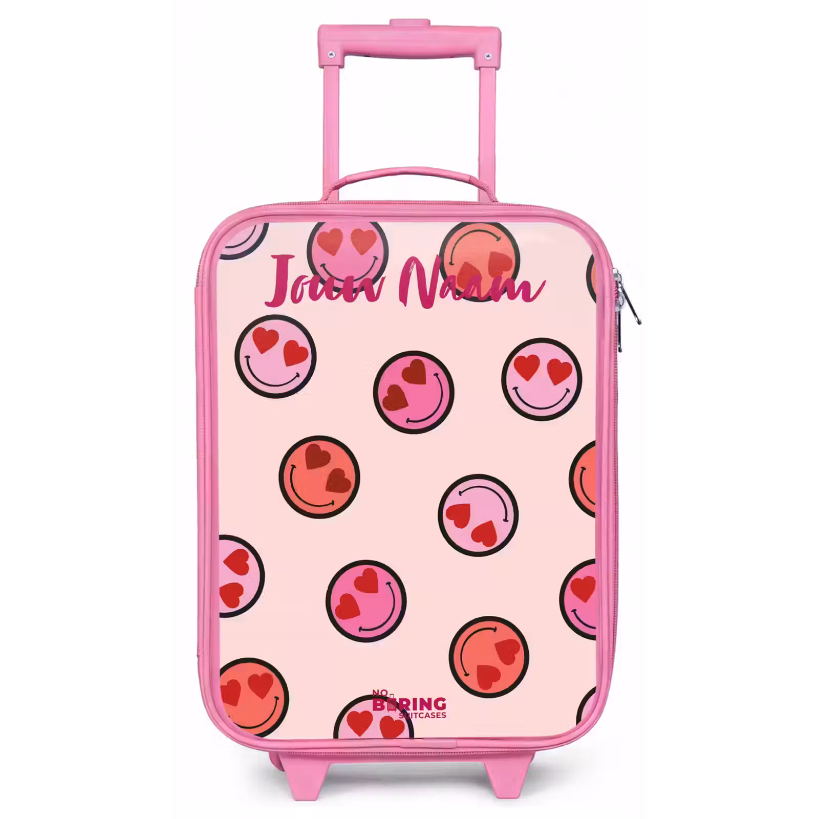Kinderkoffer met naam - Roze - Hartje - Smiley - Patroon — 1