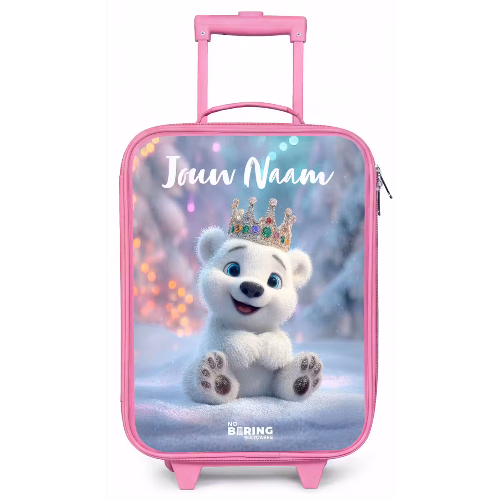 Kinderkoffer met naam - Roze - Ijsbeer - Kroon - Winter — 1