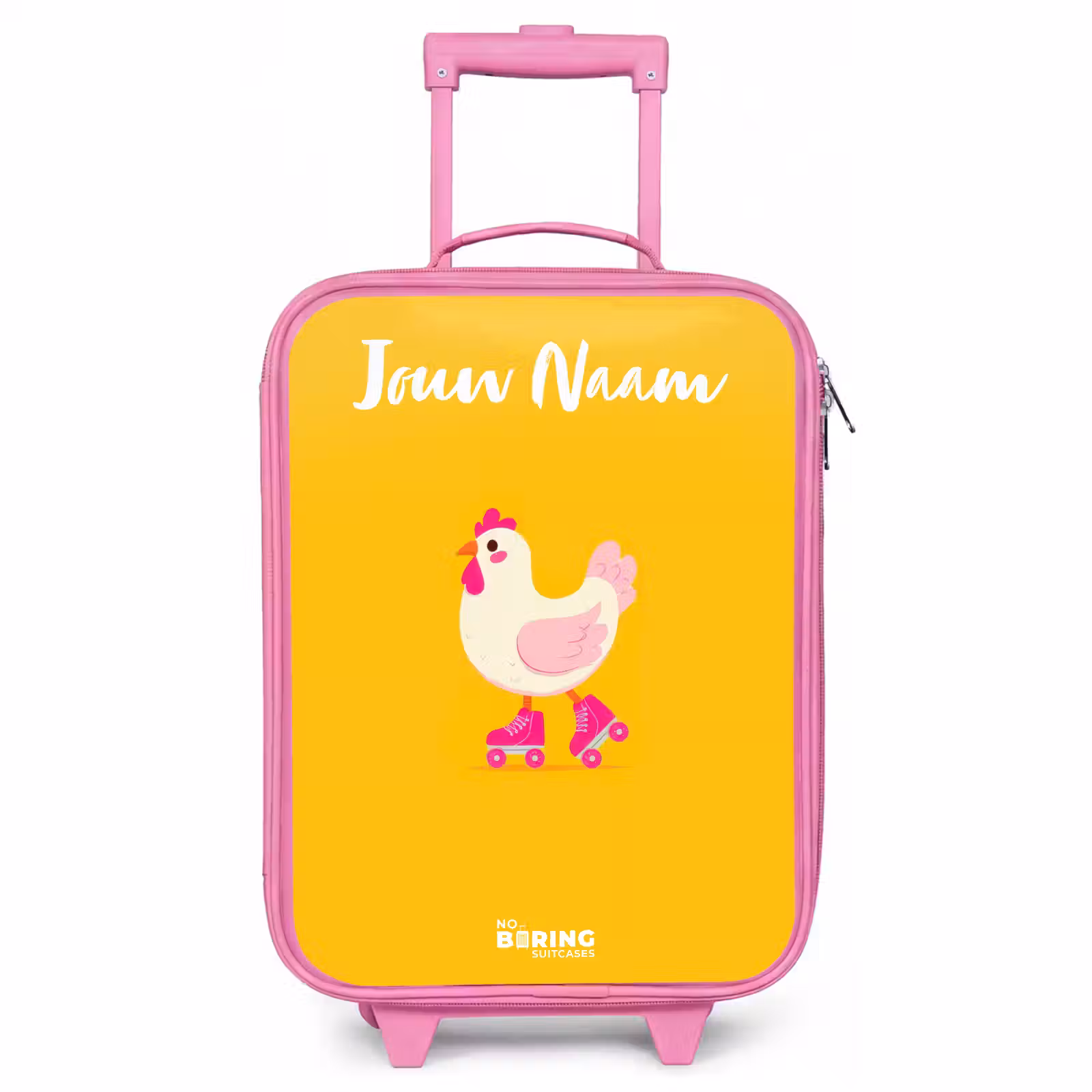 Kinderkoffer met naam - Roze - Kip - Rolschaatsen - Geel — 1