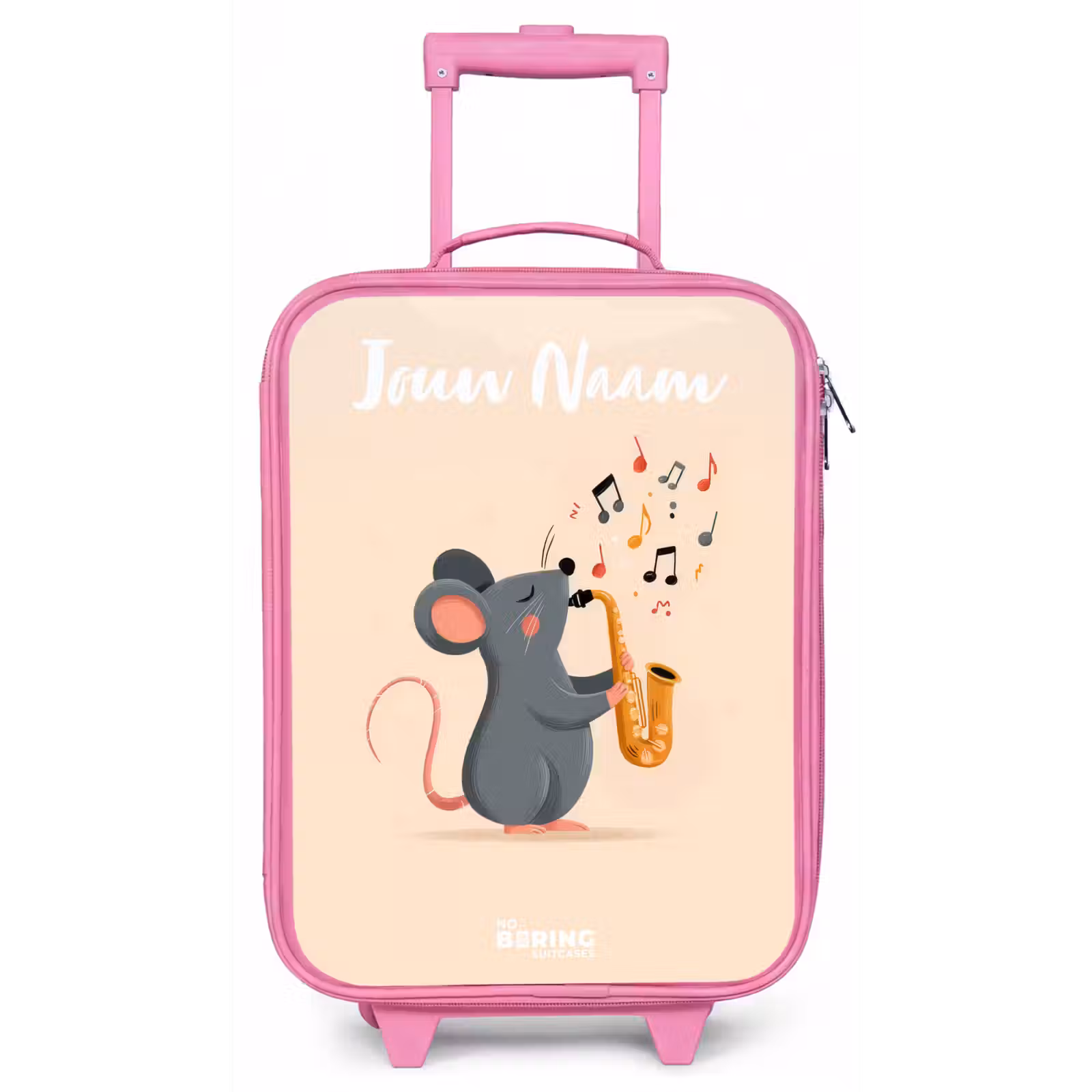 Kinderkoffer met naam - Roze - Muis - Saxofoon - Muziek — 1