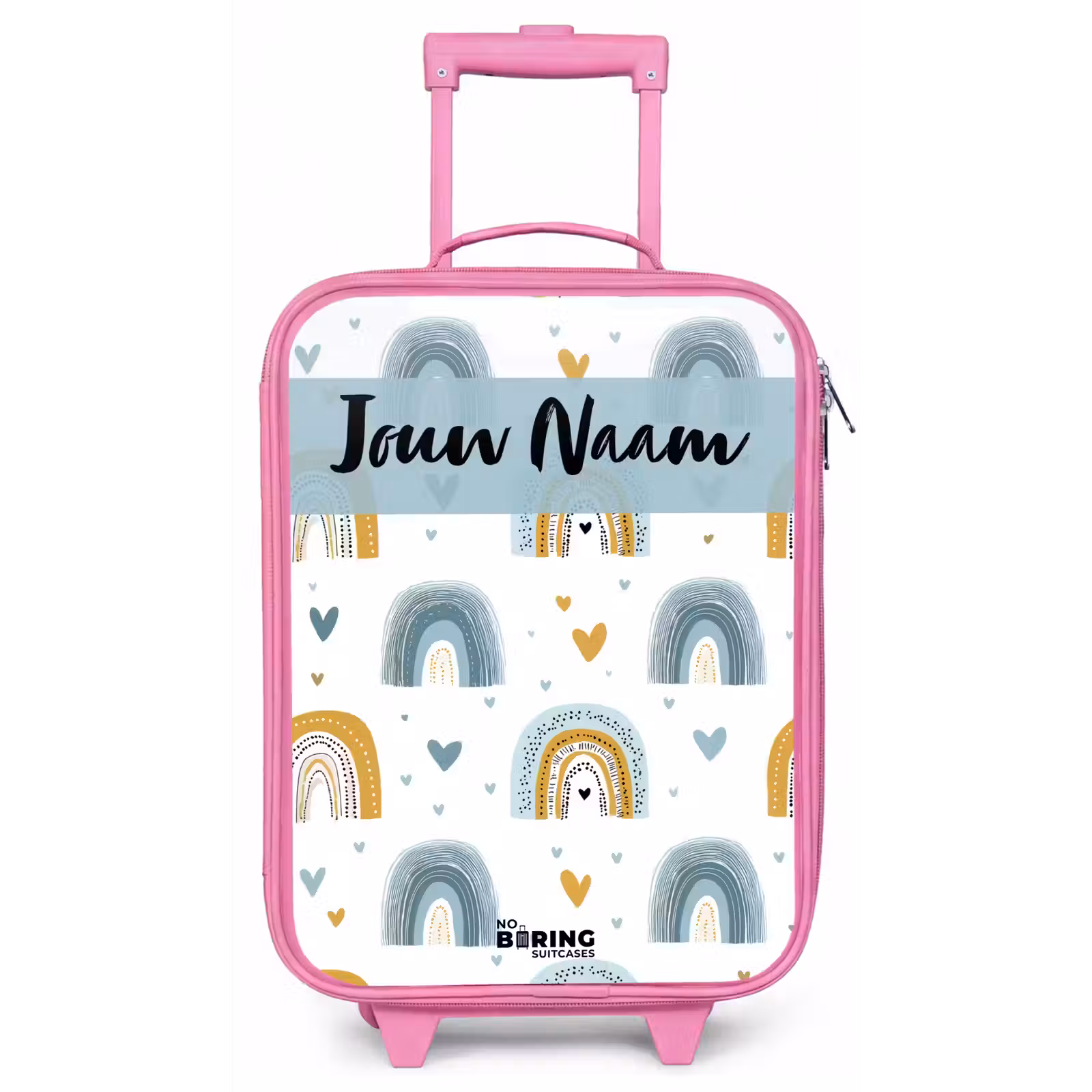 Kinderkoffer met naam - Roze - Patroon - Regenboog - Hartjes — 1