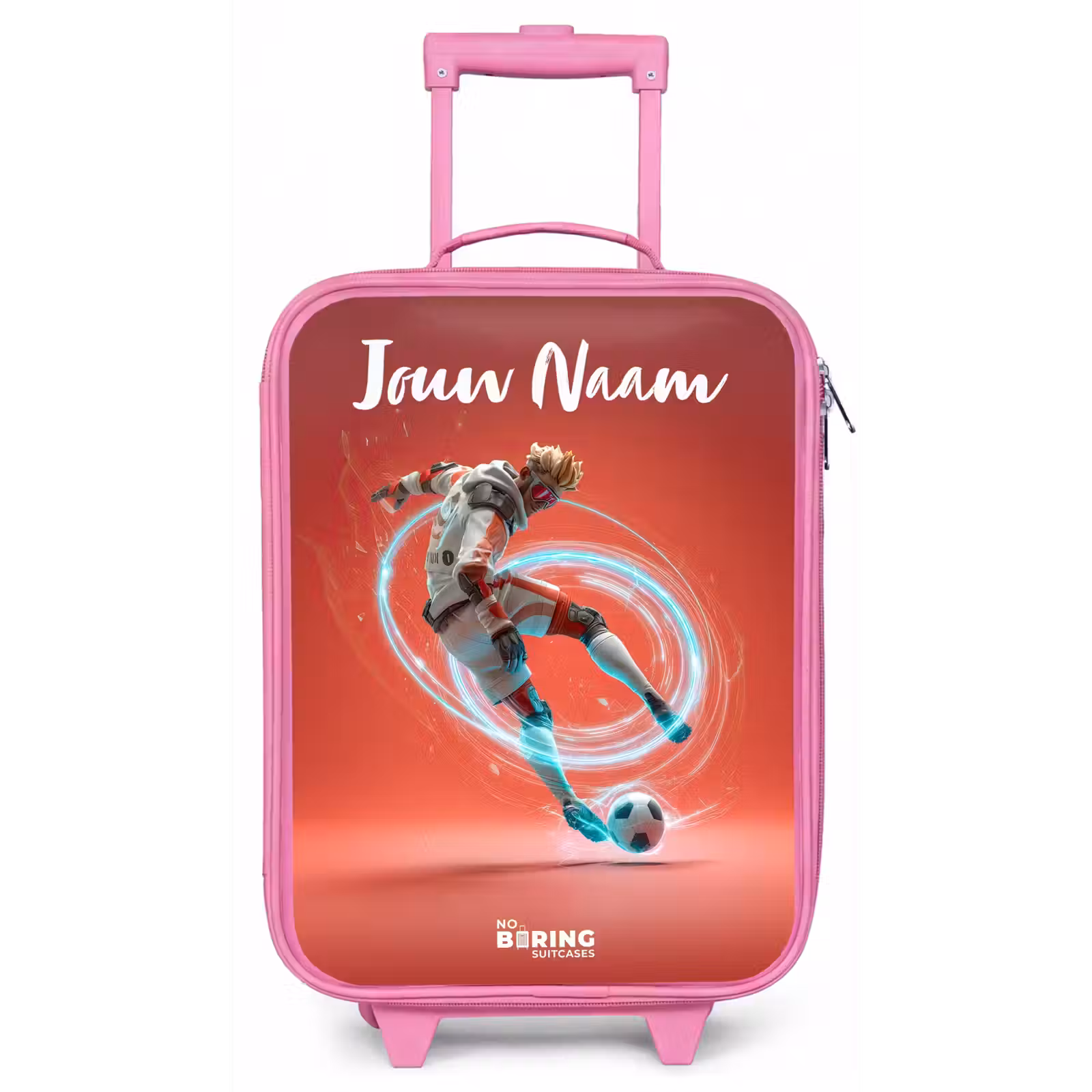 Kinderkoffer met naam - Roze - Voetballer - Bal - Lichtcirkel - Rood — 1