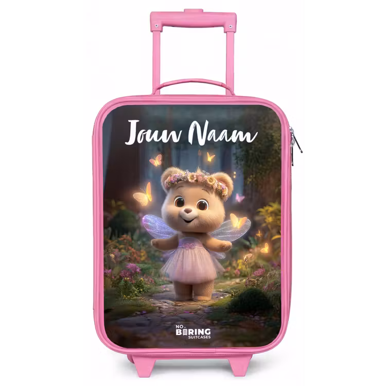 Kinderkoffer met naam - Roze - Beer - Vlinders - Bos - Fairy — 1