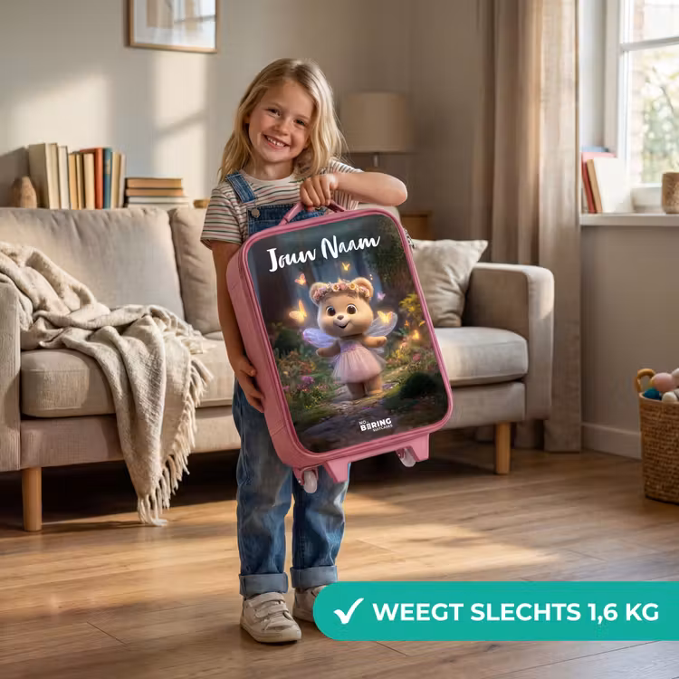 Kinderkoffer met naam - Roze - Beer - Vlinders - Bos - Fairy — 2