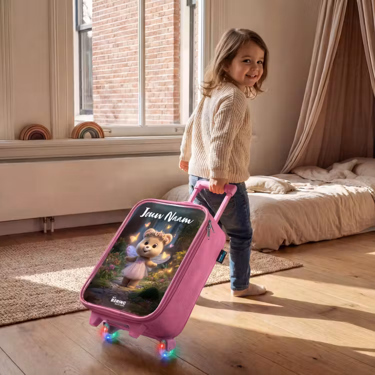 Kinderkoffer met naam - Roze - Beer - Vlinders - Bos - Fairy — 3