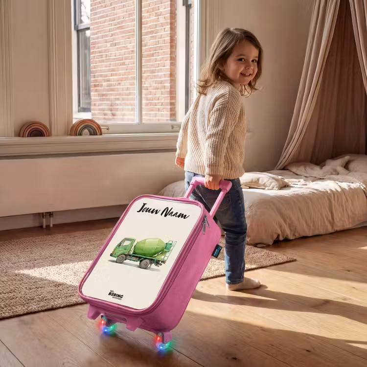 Kinderkoffer met naam - Roze - Betonmixer - Getekend - Groen — 3