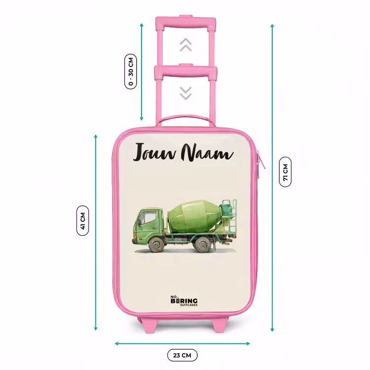 Kinderkoffer met naam - Roze - Betonmixer - Getekend - Groen — 5