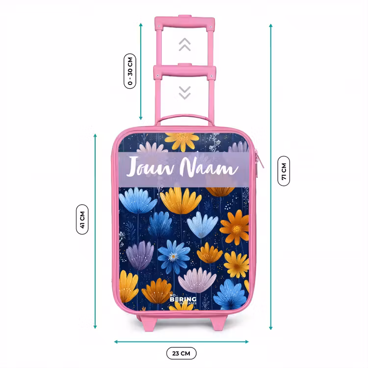 Kinderkoffer met naam - Roze - Bloemen - Patroon - Blauw — 5