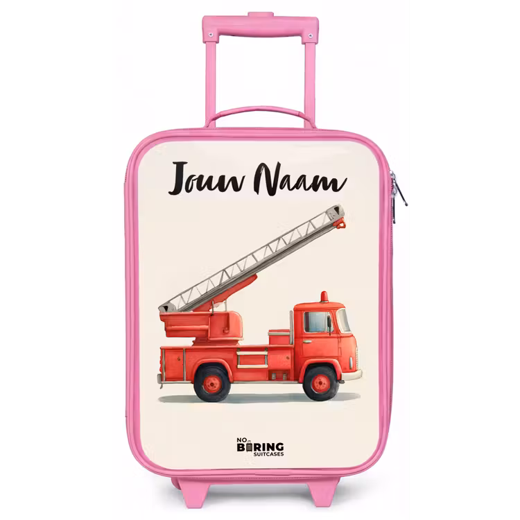 Kinderkoffer met naam - Roze - Brandweerwagen - Getekend - Rood — 1