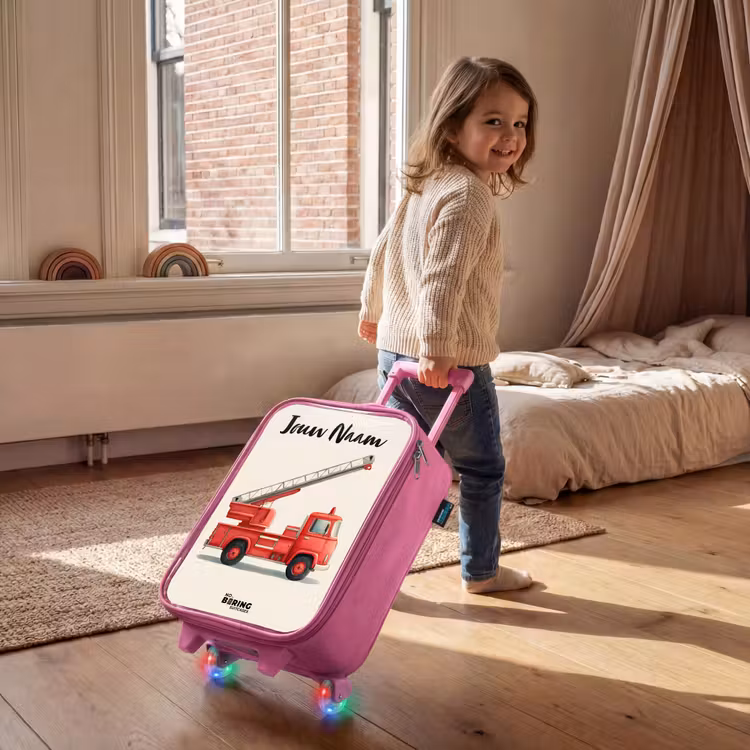 Kinderkoffer met naam - Roze - Brandweerwagen - Getekend - Rood — 3