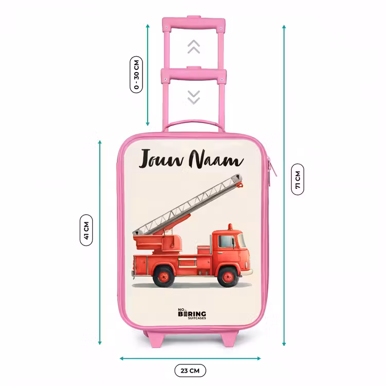 Kinderkoffer met naam - Roze - Brandweerwagen - Getekend - Rood — 5